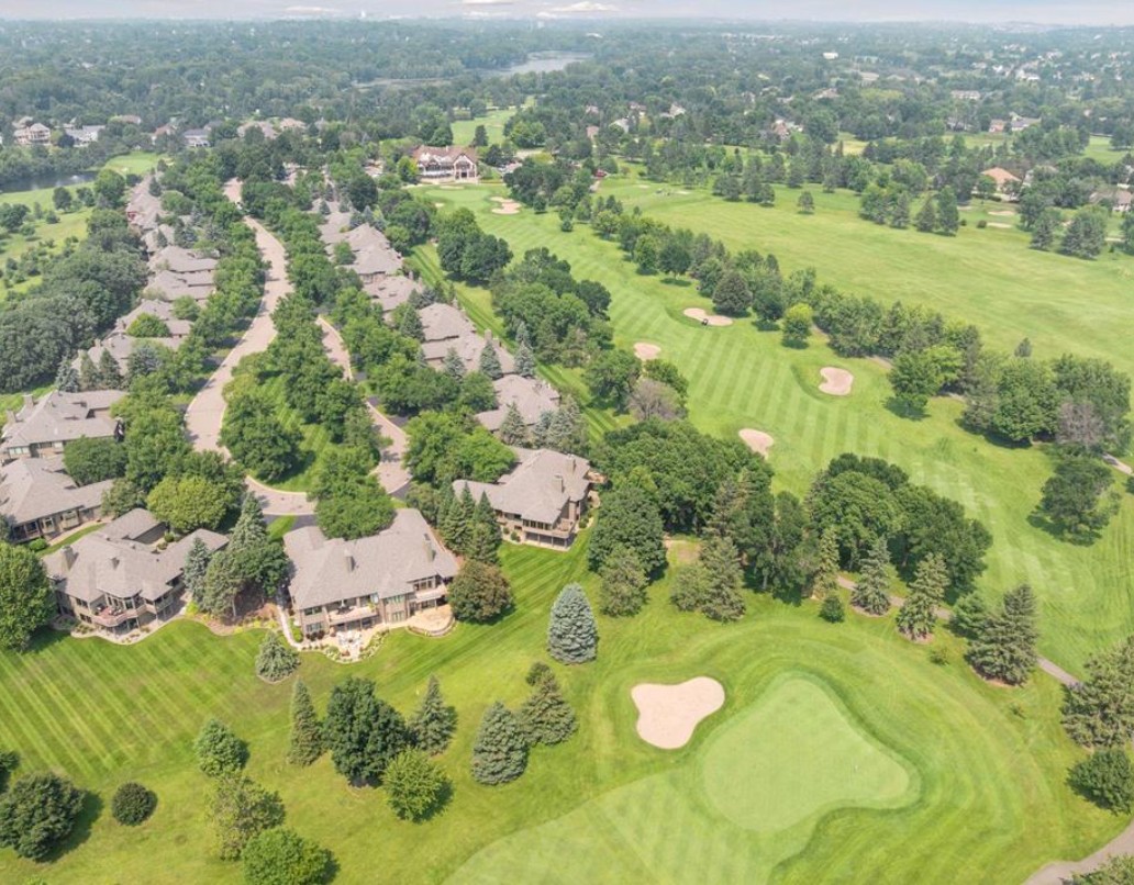 Aerial view of Wedgewood Village and Prestwick Golf Course in Woodbury